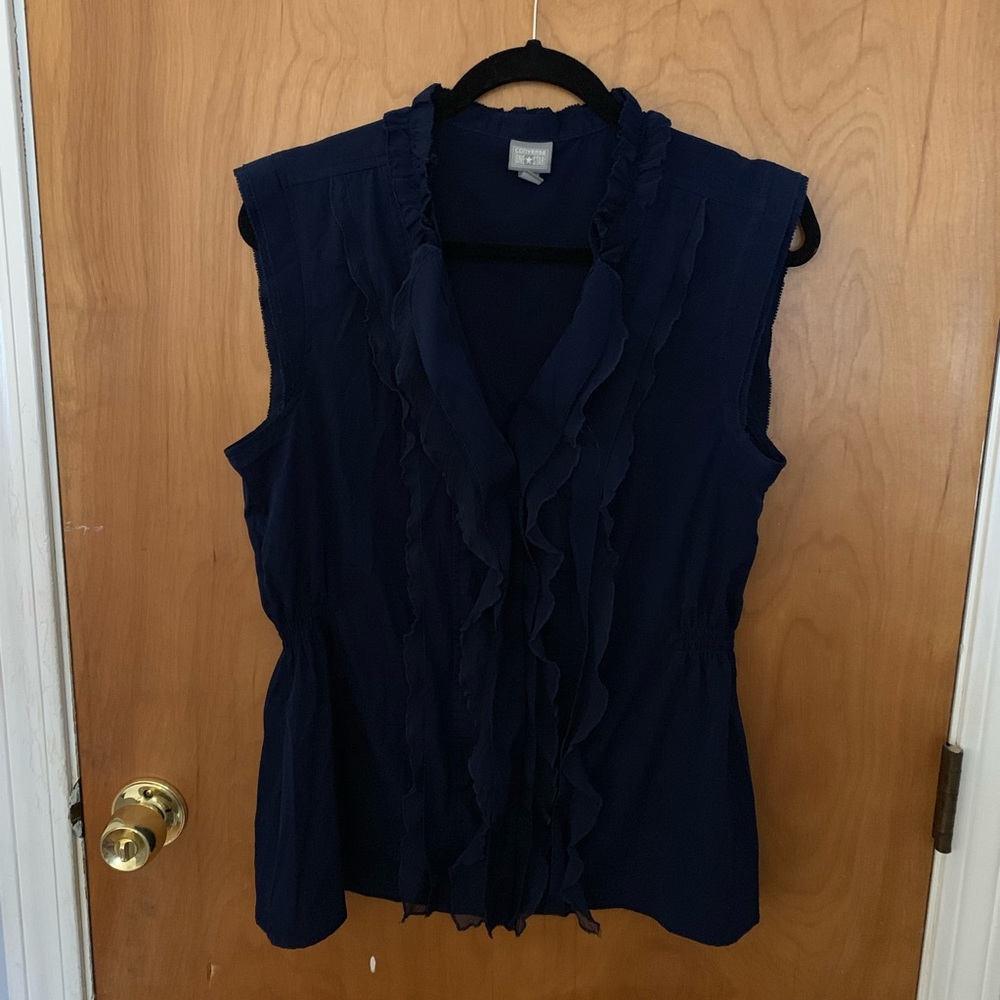 Blue Ruffled Sleeveless Shirt